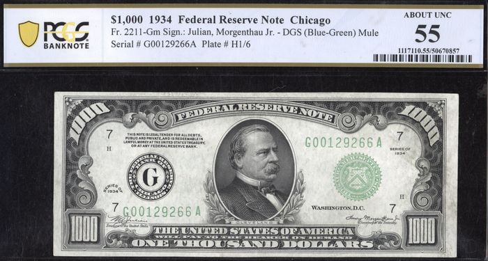 1934 $1000 Federal Reserve Note Obverse Image