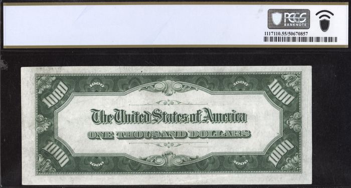 1934 $1000 Federal Reserve Note Reverse Image