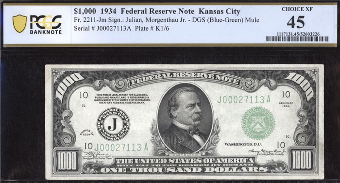 1934 $1000 Federal Reserve Note Obverse Image