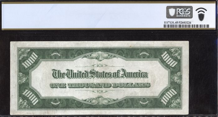1934 $1000 Federal Reserve Note Reverse Image