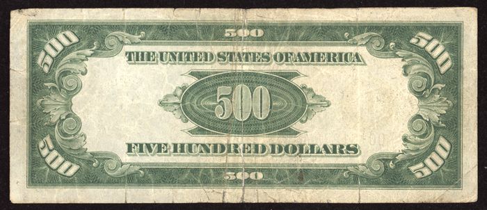 1934 $500 Federal Reserve Note Reverse Image