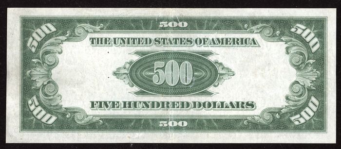 1934 $500 FRN Light Green Seal Reverse Image