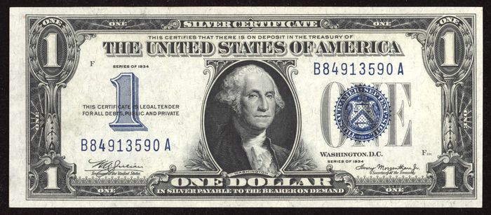 1934 Funny Back $1 Silver Certificate Obverse Image