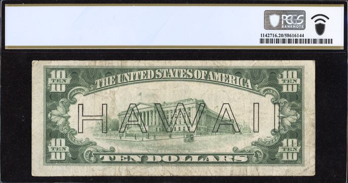 1934A $10 Hawaii Emergency Issue Reverse Image