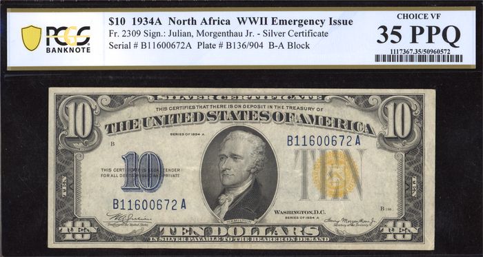 1934A $10 North Africa Emergency Issue Obverse Image