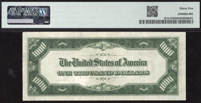 1934A $1000 Federal Reserve Note Reverse Image