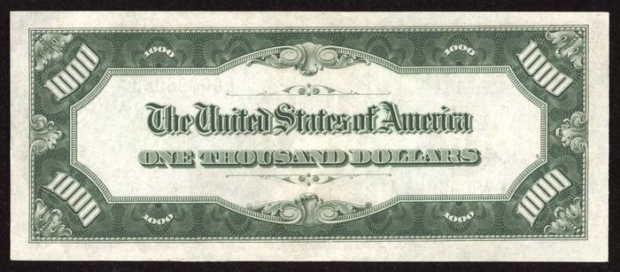 1934A $1000 Federal Reserve Note Reverse Image