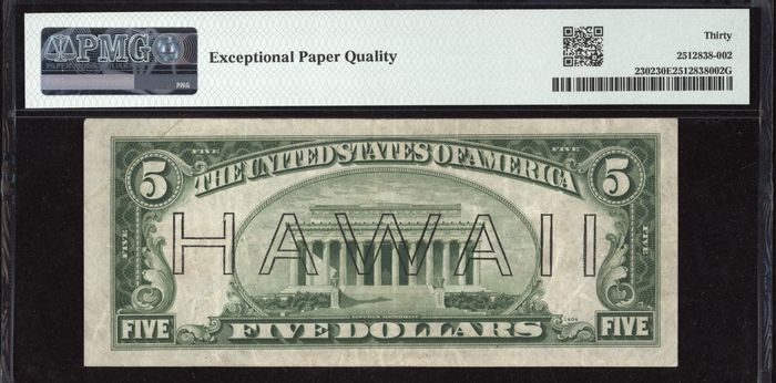 1934A $5 Hawaii Emergency Issue Reverse Image