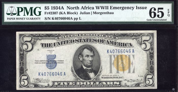 1934A $5 North Africa Emergency Issue Obverse Image