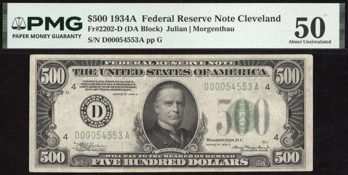 1934A $500 Federal Reserve Note Obverse Image