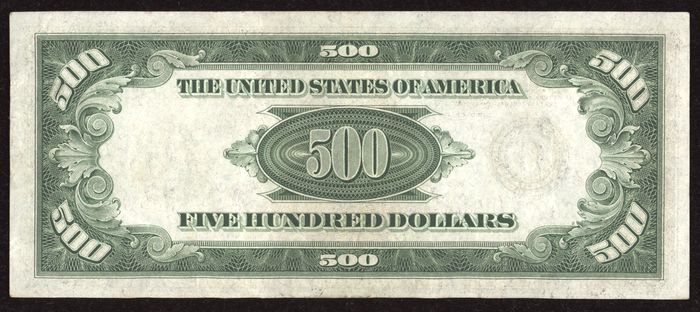 1934A $500 Federal Reserve Note Reverse Image
