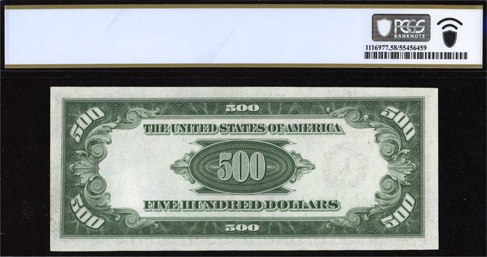 1934A $500 Federal Reserve Note Reverse Image