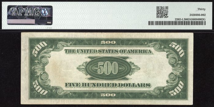 1934A $500 Federal Reserve Note Reverse Image
