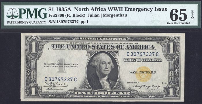 1935A $1 North Africa Silver Certificate Obverse Image