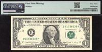 1988A $1 First Print Reverse Missing Error FRN Reverse Image
