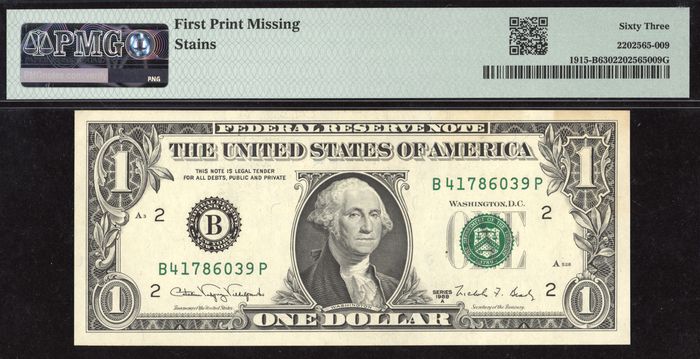 1988A $1 First Print Reverse Missing Error FRN Reverse Image