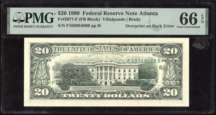 1990 $20 Overprint on Back Error Obverse Image