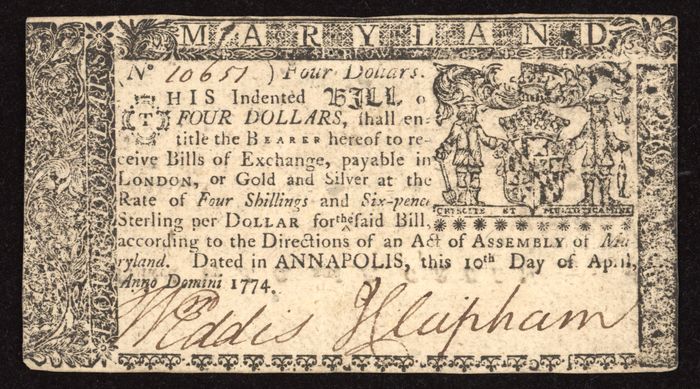 April 10, 1774 $4 Maryland Colonial Obverse Image