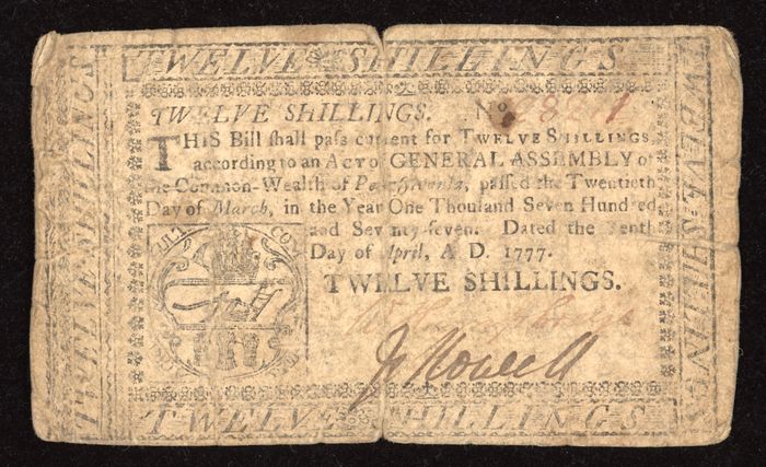 April 10, 1777 Pennsylvania Colonial Twelve Shillings (12s) Obverse Image