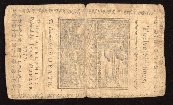 April 10, 1777 Pennsylvania Colonial Twelve Shillings (12s) Reverse Image