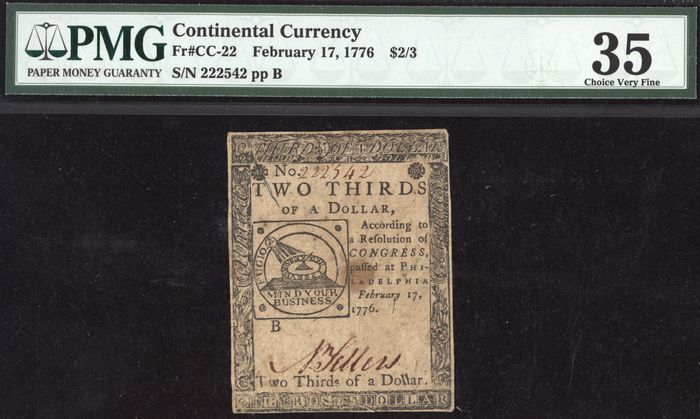 February 17, 1776 $2/3 Colonial Continental Currency Obverse Image