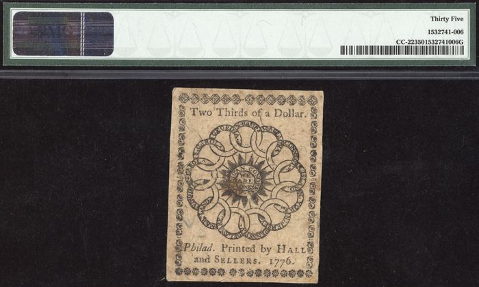 February 17, 1776 $2/3 Colonial Continental Currency Reverse Image