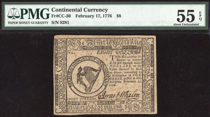 February 17, 1776 $8 Colonial Continental Currency Obverse Image