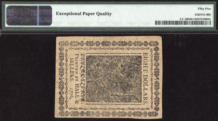 February 17, 1776 $8 Colonial Continental Currency Reverse Image