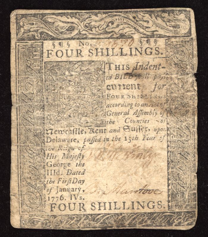 January 1, 1776 Delaware Colonial Four Shillings (4s) Obverse Image