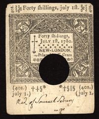 July 1, 1780 Connecticut Colonial Forty Shillings (40s) Obverse Image