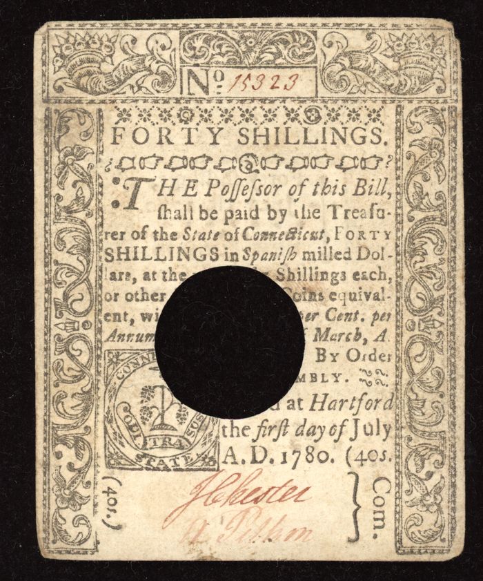 July 1, 1780 Connecticut Colonial Forty Shillings (40s) Reverse Image