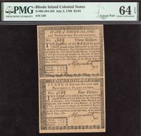 July 2, 1780 $3-$4 Rhode Island Colonial Uncut Sheet Obverse Image