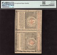 July 2, 1780 $3-$4 Rhode Island Colonial Uncut Sheet Reverse Image
