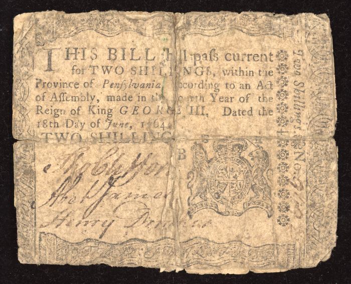 June 18, 1764 Pennsylvania Colonial Two Shillings (2s) Obverse Image
