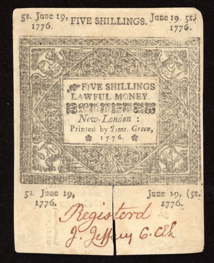 June 19, 1776 Connecticut Colonial Five Shillings (5s) Reverse Image