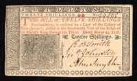 March 25, 1776 New Jersey Colonial Twelve Shillings (12s) Obverse Image