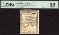 One Sixth Dollar ($1/6) Continental Currency - Feb 17, 1776 Obverse Image