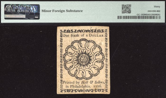 One Sixth Dollar ($1/6) Continental Currency - Feb 17, 1776 Reverse Image