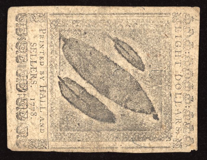September 26, 1778 Continental Currency Colonial Eight Dollars ($8) Reverse Image
