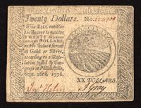 September 26, 1778 Continental Currency Colonial Twenty Dollars ($20) Obverse Image
